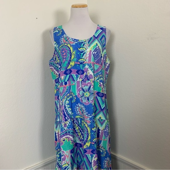 Escape By Habitat Tiered Maxi Dress Womens M Tropical Floral Resort Rayon Tencel - Picture 16 of 17